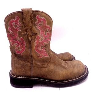 Ariat Fatbaby Cowgirl Western  Sz 6.5 B Womens Leather Boots Brown/Pink